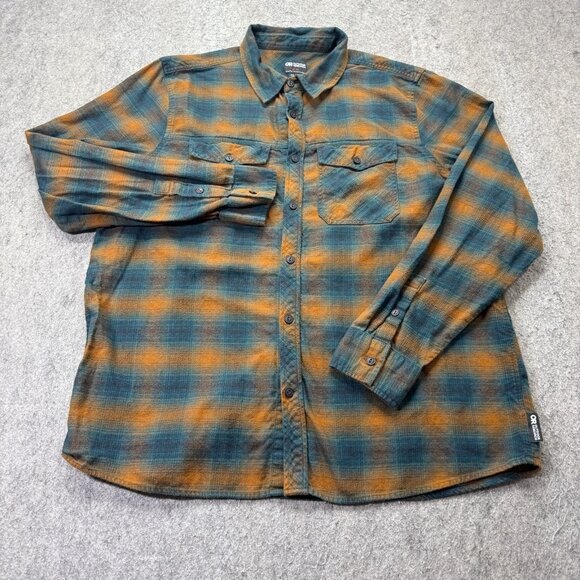 Outdoor Research Flannel Shirt Men 2XL Orange Blue Plaid - Picture 2 of 14